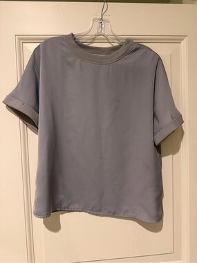 S’edge Blue-Gray Mixed Media Short Sleeve Top XS Made in USA

Description